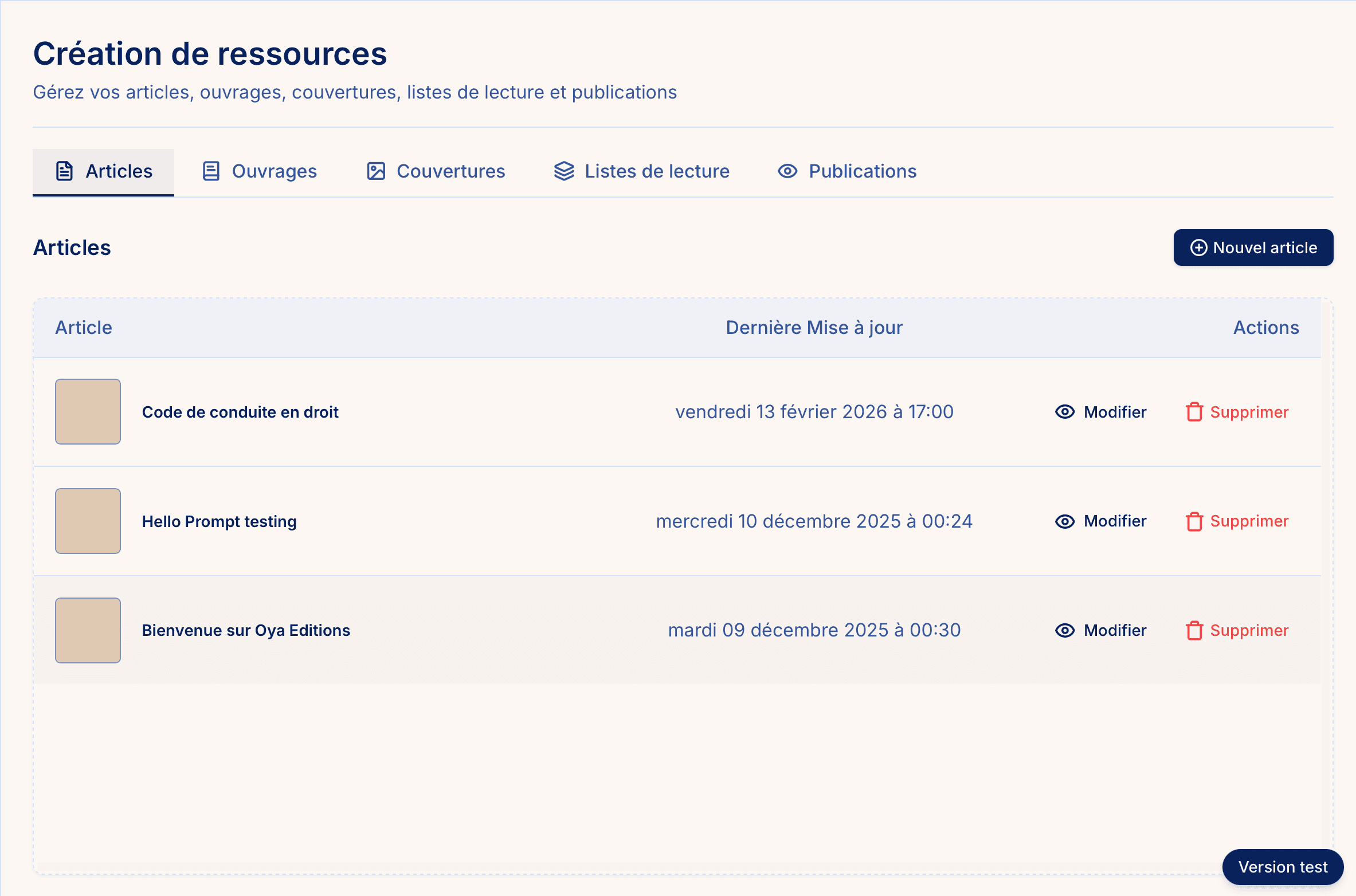 Historique et recommandations